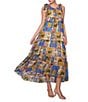 MELLODAY Tropcial Print Gathered Neck Tie Shoulder Maxi Dress - Image 1
