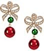 Merry & Bright Christmas Bow Ball Drop Earrings, Color:Multi - Image 1