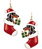 Merry & Bright Christmas Puppy In Stocking Gift Drop Earrings - Image 1