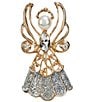 Merry & Bright Crystal Christmas Angel Scroll Pin, Color:Gold/Pearl - Image 1