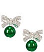Merry & Bright Crystal Pave Christmas Bow Bead Drop Earrings - Image 1