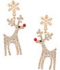 Merry & Bright Crystal Pave Christmas Rudolph Drop Earrings - Image 1