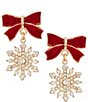 Merry & Bright Holiday Bow Stud Crystal Pave Snowflake Drop Earring - Image 1