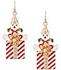 Merry & Bright Mr. Bingle Christmas Present Drop Earrings - Image 1