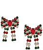 Merry & Bright Red Christmas Bow Drop Earrings, Color:Multi/Gold - Image 1