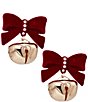 Merry & Bright Red Velvet Bow Jingle Bell Drop Earrings - Image 1