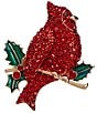 Merry & Bright Siam Pave Cardinal On Branch Christmas Pin, Color:Gold/Siam - Image 1