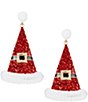 Merry & Bright White Pom Pom Stud Glitter Enamel Santa Drop Earrings - Image 1