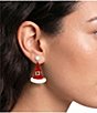 Merry & Bright White Pom Pom Stud Glitter Enamel Santa Drop Earrings - Image 2