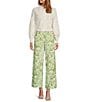 Color:Green Ivory - Image 3 - Antonella Floral Bouquet Print High Waisted Wide-Leg Pants