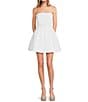 Color:Ivory - Image 1 - Brielle Tonal Jacquard Crinoline Skirt Box Pleat Fit and Flare Mini Dress