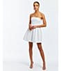Color:Ivory - Image 4 - Brielle Tonal Jacquard Crinoline Skirt Box Pleat Fit and Flare Mini Dress