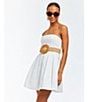 Color:Ivory - Image 5 - Brielle Tonal Jacquard Crinoline Skirt Box Pleat Fit and Flare Mini Dress