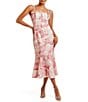 Color:Pink Ivory - Image 1 - Calista Printed Stretch Crepe Sleeveless Midi Fit and Flare Dress