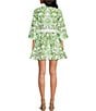 Color:Green Ivory - Image 2 - Carmen Floral Print Mandarin Collar 3/4 Full Sleeve Mini A-Line Dress