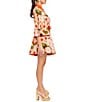 Mestiza New York Carmen Linen Dotted Floral Print Mandarin Collar 3/4 Full Sleeve Mini A-Line Dress, Color:Sunkissed Ivory - Image 3