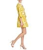 Mestiza New York Carmen Print Button Up Mandarin Collar Butterfly 3/4 Sleeve Bow Tie Waist Mini A-Line Dress, Color:Azulejo Yellow - Image 3