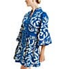 Mestiza New York Carmen Sateen Scroll Print Mandarin Collar 3/4 Full Sleeve Mini A-Line Dress, Color:Navy/Ivory - Image 4