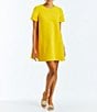 Color:Yellow Ivory - Image 4 - Cecily Reversible Lemon Print Stretch Crepe Tie Back Bow Short Sleeve Crew Neck Mini A-Line Dress