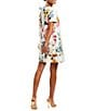 Color:Midnight Ocean - Image 3 - Cecily Reversible Mixed Floral Print Stretch Crepe Bow Tie Back Short Sleeve Crew Neck Mini A-Line Dress