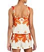 Mestiza New York Coordinating Payton Printed Boat Neck Sleeveless Bow Shoulder Top, Color:Sunset Ivory - Image 2
