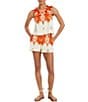Mestiza New York Coordinating Payton Printed Boat Neck Sleeveless Bow Shoulder Top, Color:Sunset Ivory - Image 4