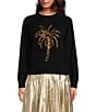 Mestiza New York Delilah Knit Crew Neck Palm Tree Embroidered Sweater, Color:Black - Image 1