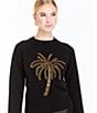 Mestiza New York Delilah Knit Crew Neck Palm Tree Embroidered Sweater, Color:Black - Image 5