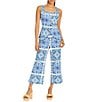 Mestiza New York Elena Printed Tailored Squared Scoop Neck Sleeveless Coordinating Top, Color:Azulejo Blue - Image 3