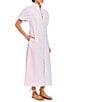 Mestiza New York Elliana Barong Woven Embroidered Mandarin Short Puff Sleeve Midi Dress, Color:Pink - Image 3