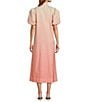 Mestiza New York Elliana Linen Blend Elliana Mandarin Collar Puff Sleeve Embroidered Button Front Midi Dress, Color:Pink Ombre - Image 2