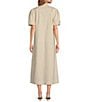 Mestiza New York Elliana Linen Blend Mandarin Collar Puff Sleeve Embroidered Button Front Midi Dress, Color:Flaxen - Image 2
