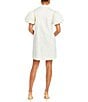 Mestiza New York Elliana Poplin Palm Tree Embroidery Mandarian Collar Short Puff Sleeve Dress, Color:Ivory - Image 2