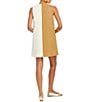 Mestiza New York Etta Floral Swirl Tonal Jacquard Color Block Side Scallop Button Trim Mini Shift Dress, Color:Tan/Ivory - Image 2