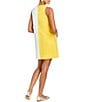 Mestiza New York Etta Floral Swirl Tonal Jacquard Color Block Side Scallop Button Trim Mini Shift Dress, Color:Yellow Ivory - Image 2