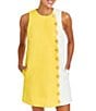 Mestiza New York Etta Floral Swirl Tonal Jacquard Color Block Side Scallop Button Trim Mini Shift Dress, Color:Yellow Ivory - Image 3