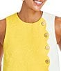 Mestiza New York Etta Floral Swirl Tonal Jacquard Color Block Side Scallop Button Trim Mini Shift Dress, Color:Yellow Ivory - Image 4