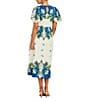 Mestiza New York Faye Floral Print Boat Neck Short Puff Sleeve Midi A-Line Dress, Color:Blue Green - Image 2