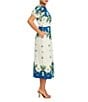 Mestiza New York Faye Floral Print Boat Neck Short Puff Sleeve Midi A-Line Dress, Color:Blue Green - Image 3