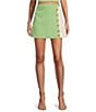 Color:Green White - Image 1 - Floral Cotton Jacquard Winslet Colorblock Coordinating A-Line Mini Skirt
