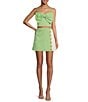 Color:Green White - Image 3 - Floral Cotton Jacquard Winslet Colorblock Coordinating A-Line Mini Skirt