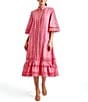 Color:Rose Pink - Image 1 - Halle Linen Mandarin Collar Short Butterfly Sleeves Lace Midi Dress