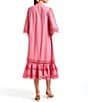 Color:Rose Pink - Image 2 - Halle Linen Mandarin Collar Short Butterfly Sleeves Lace Midi Dress