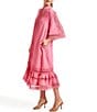 Color:Rose Pink - Image 3 - Halle Linen Mandarin Collar Short Butterfly Sleeves Lace Midi Dress