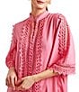Color:Rose Pink - Image 4 - Halle Linen Mandarin Collar Short Butterfly Sleeves Lace Midi Dress