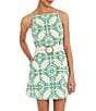 Mestiza New York Havana Printed Poplin High Square Neck Sleeveless Fit-And-Flare Belted Mini Dress, Color:Tile Green - Image 1