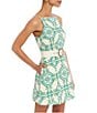Mestiza New York Havana Printed Poplin High Square Neck Sleeveless Fit-And-Flare Belted Mini Dress, Color:Tile Green - Image 3