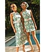 Mestiza New York Havana Printed Poplin High Square Neck Sleeveless Fit-And-Flare Belted Mini Dress, Color:Tile Green - Image 4