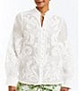 Color:Ivory - Image 6 - Iman Embroidered Cotton Poplin Mandarin Collar Long Sleeve Pearlized Button Front Top