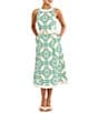 Mestiza New York Louisa Printed Poplin Crew Neck Sleeveless Belted Midi Dress, Color:Tile Green - Image 1